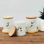 جا ادویه ای 3 عددی درب چوبی سرامیکی