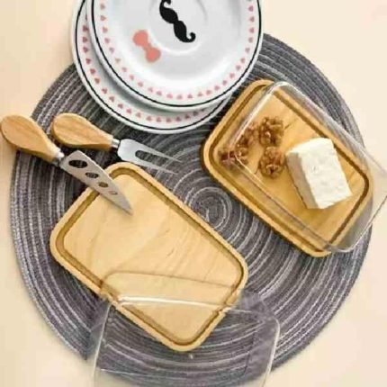 ظرف کره و پنیر خوری چوبی درب شیشه ای رایکا