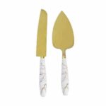 ست کارد و کفگیر سرو کیک طلایی ماربل